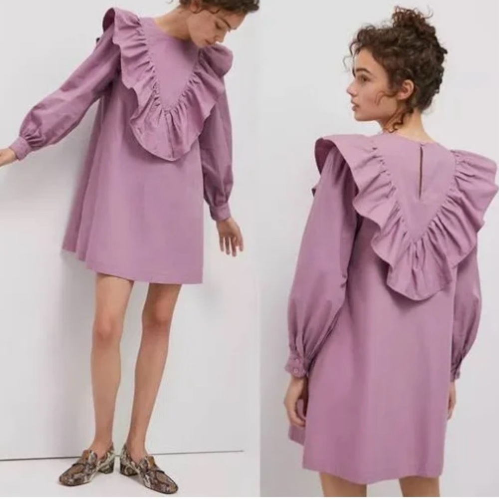 NWT Anthropologie Porridge Calla Ruffled Tunic Lavender Dress w pockets , Medium